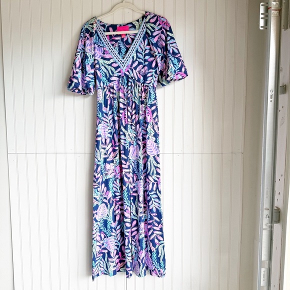 Lilly Pulitzer Size  Small Manuela Maxi Dress in Oyster Bay Navy - Picture 1 of 8